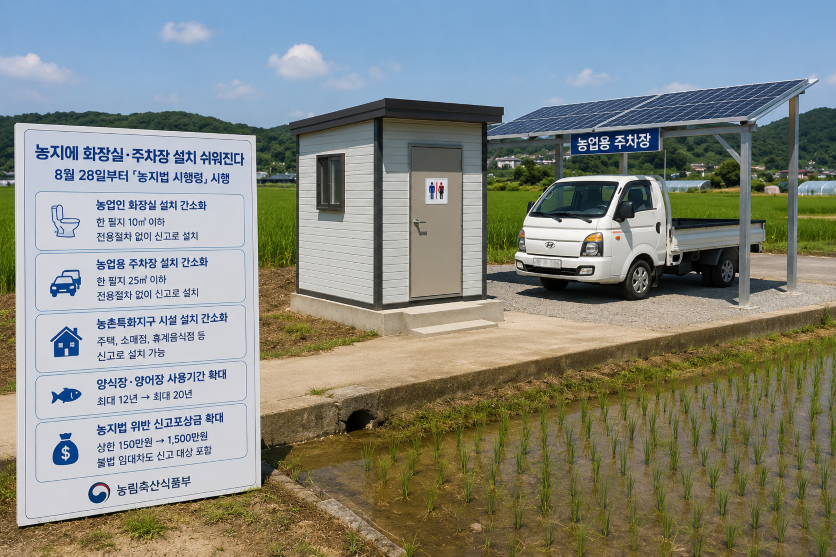 농지에 화장실·주차장 설치 쉬워진다…28일부터 ‘농지법 시행령’ 본격 시행