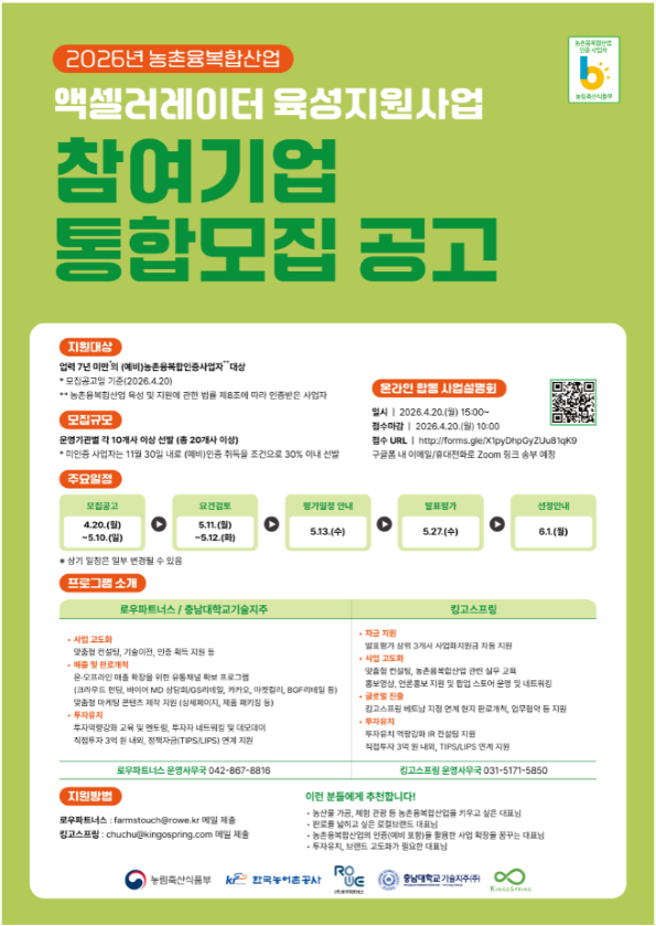 농촌융복합산업 스케일업 지원 본격화…유망 창업기업 5곳 최대 5억원 지원