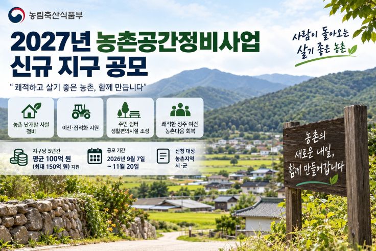 5b05a5a1c725f2e5747bf6f2fc5cbd4f.jpg 농식품부, 2027년 농촌공간정비사업 공모…지구당 최대 150억 원 지원