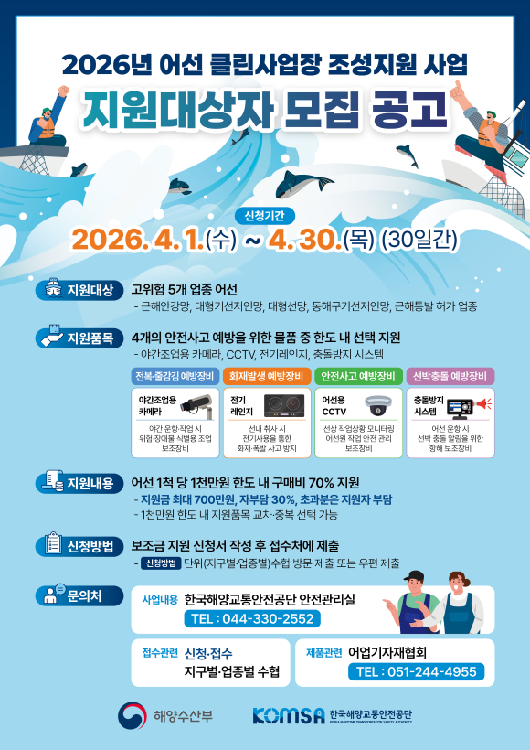 어선 작업환경 개선 ‘어선 클린사업장 조성지원 사업’ 첫 시행…어선당 최대 1,000만 원 지원