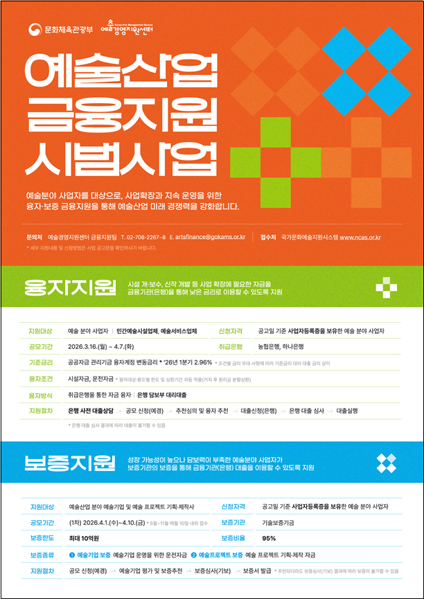 예술산업에도 융자와 보증이 생깁니다