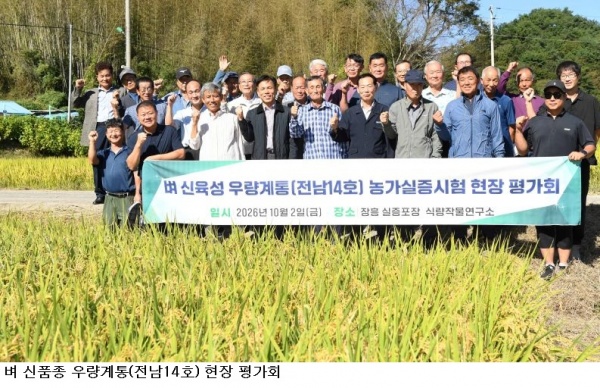  전남광주농기원, 벼 신품종 ‘전남14호’ 농가실증 평가