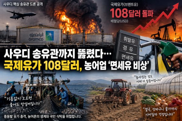 사우디 송유관까지 뚫렸다…국제유가 108달러 돌파, 농어업 ‘면세유 비상’